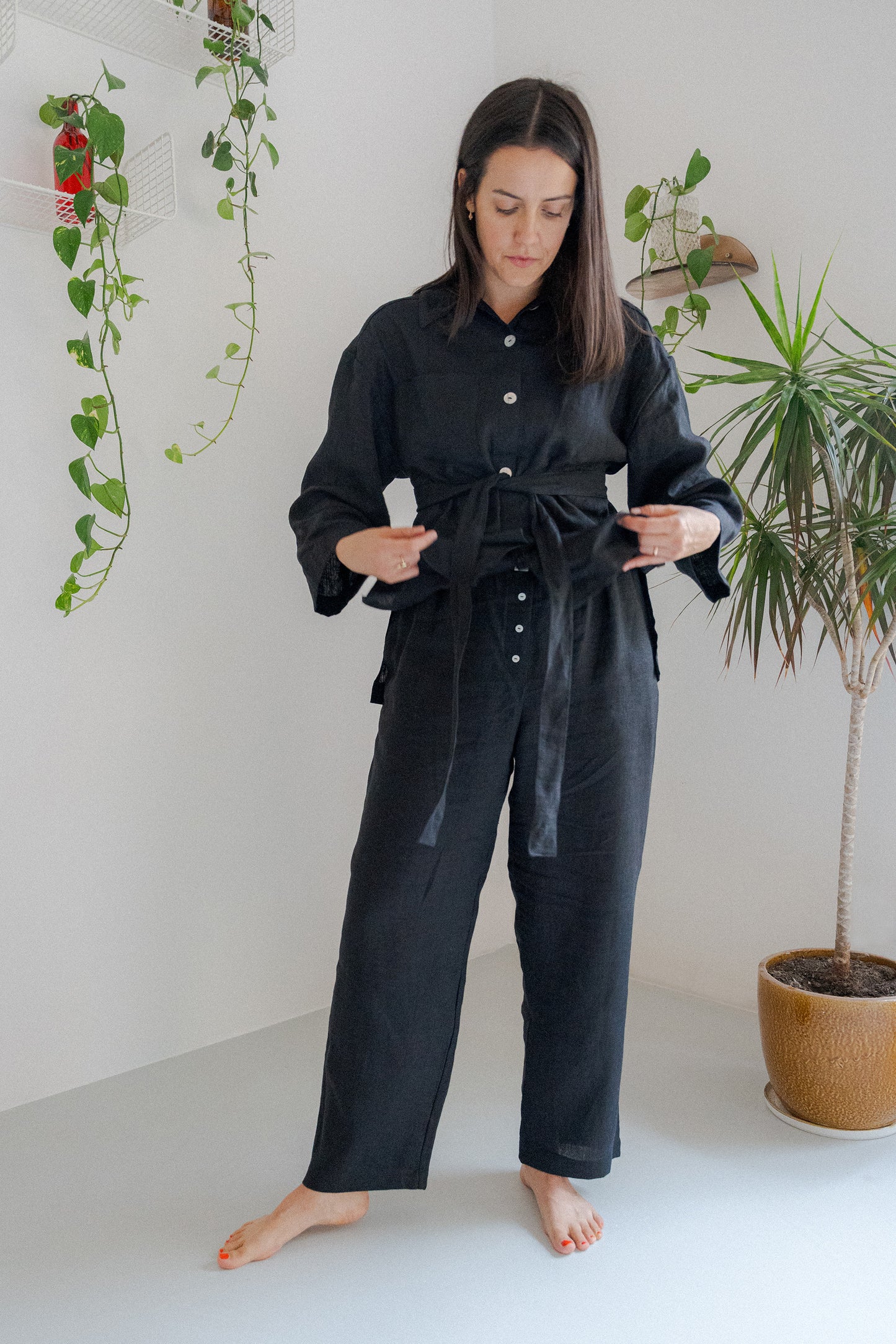 pyjama style linen trousers
